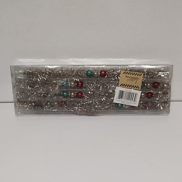 Vintage Style Patriotic Red, White, Blue Tinsel Garland with Glass Beads - Picture 5 of 5